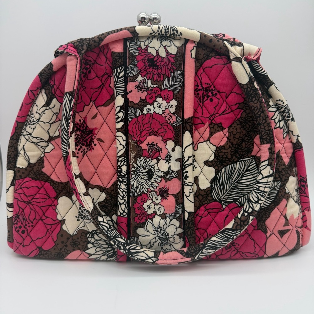 Vera Bradley Retired Mocha Rouge Eloise Clamshell Kiss-Lock Shoulder Bag
